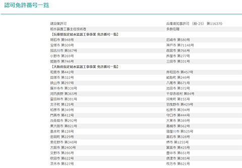 水道局指定工事店 認可番号一覧